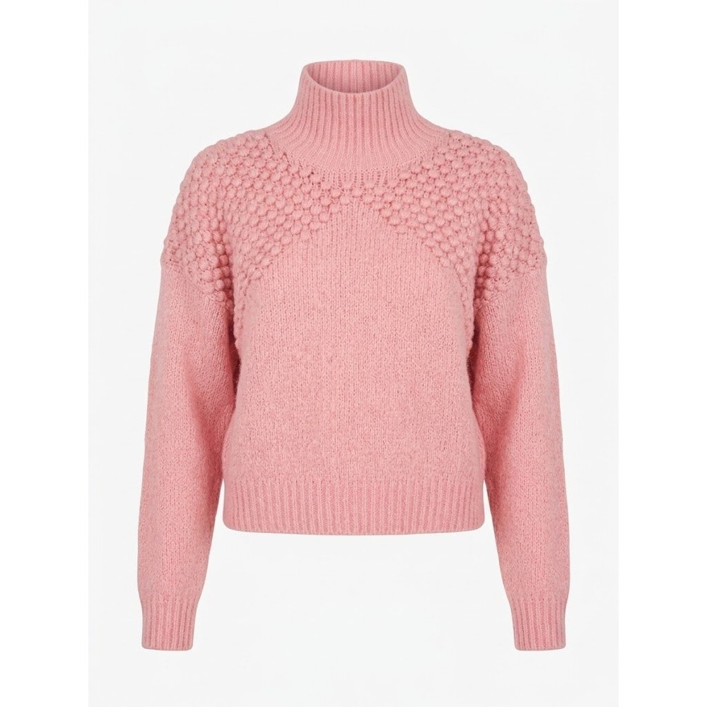 Free People Pink Chunky Knit Mock Neck Popcorn Shoulder Pullover Sweater Medium